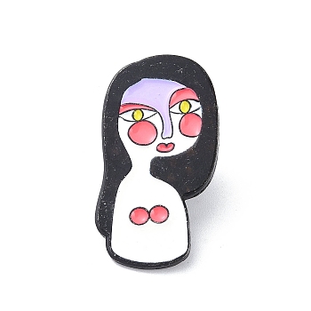 Zinc Alloy Brooches, Enamel Pins, for Backpack Cloth, Abstract Face, Black, 30x16x1.5mm