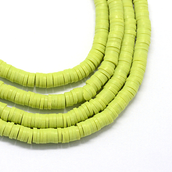 Flat Round Handmade Polymer Clay Bead Spacers, Green Yellow, 4x1mm, Hole: 1mm, about 380~400pcs/strand, 17.7 inch
