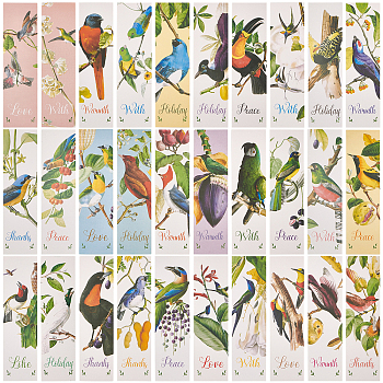 Flowers & Birds Pattern Paper Bookmarks for Office School, White, 150x40x0.5mm, 30pcs/box