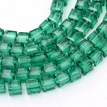 Transparent Glass Bead Strands, Cube, Sea Green, 4x4x4mm, Hole: 1mm, about 100pcs/strand, 17 inch