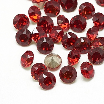 Pointed Back Glass Rhinestone Cabochons, Back Plated, Faceted, Diamond, Siam, 5x4mm