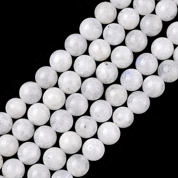 Natural Rainbow Moonstone Beads Strands, Round, White, 6mm, hole: 1mm, 62pcs/strand, 15.74 inch