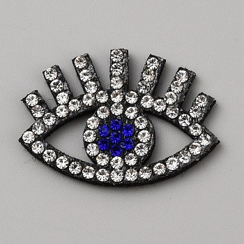 Evil Eye Rhinestone Applqiues, Sew on Patches, Crystal, 22x31x2.5mm