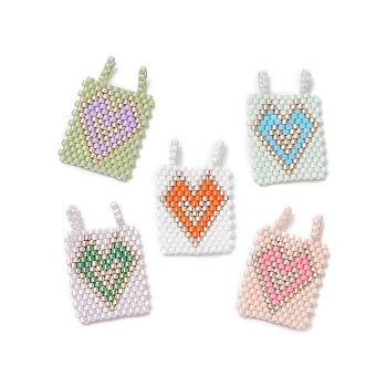 Handmade MIYUKI Japanese Seed Loom Pattern Seed Beads, Rectangle with Heart Pendants, Mixed Color, 29x18.5x1.7mm, Hole: 2mm