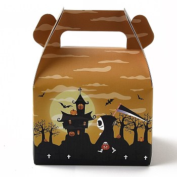 Halloween Theme Paper Cupcakes Boxes, Portable Gift Boxes, for Wedding Candy Boxes, Rectangle, Skull Pattern, Fold: 8.5x11.5x15cm, Unfold: 42.5x22.5x0.03cm