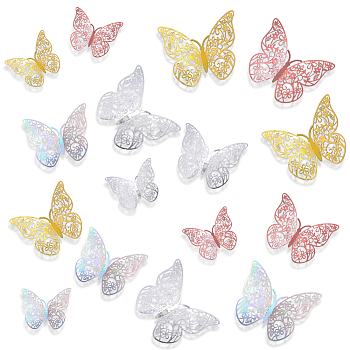 8 Sets 4 Colors PET Mirror Wall Stickers, with Glue Stickers, for Home Living Room Bedroom Decoration, 3D Butterfly, Mixed Color, 59.5~90x78~118x0.2mm, 2 set/color