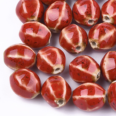 16mm Red Oval Porcelain Beads