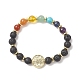 Natural & Synthetic Mixed Gemstone & Brass Virgin Mary Beaded Stretch Bracelet for Women(BJEW-JB09322)-1