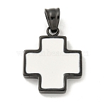 304 Stainless Steel Pendants, with Enamel, Cross Charm, Black, White, 22x18x3mm, Hole: 6x4.5mm(STAS-C102-11EB-02)
