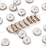 Brass Grade A Rhinestone Spacer Beads, Cadmium Free & Lead Free, Straight Flange, Rondelle, Silver, Light Colorado Topaz, 8x3.8mm, Hole: 1.5mm(RB-A014-Z8mm-14S)