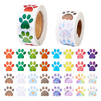 2 Rolls 2 Colors Dog Paw Print Paper Stickers, Adhesive Decorative Stickers Labels, for Envelopes, Embosser Stamp Sealing Certificate Stickers, Mixed Color, 25x25mm, 1 roll/color(DIY-TA0011-56)