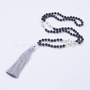 Nylon Tassel Pendant Necklaces, Natural Lava Rock and Synthetic Frosted Moonstone Beads, with Burlap Paking Pouches Drawstring Bags, Golden, 31.5 inch(80cm)(NJEW-JN02062)