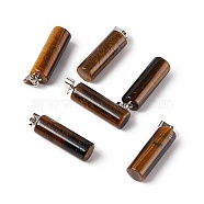 Natural Tiger Eye Pendants, with Platinum Tone Brass Findings, Column Charm, 27x8mm, Hole: 6x3.2mm(G-E135-02P-03)