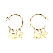 304 Stainless Steel Stud Earrings, Half Hoop Earrings, for Valentine's Day, with Ear Nuts, Letter, Word Love, Golden, 46x34x2mm, Pin: 0.8mm(EJEW-JE04297-03)