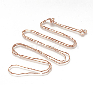 Adjustable Brass Necklace Making, with Cubic Zirconia & Slide Extender Chains, Box Chains, Real Rose Gold Plated, 33.07 inch(84cm)(KK-Q746-002RG)
