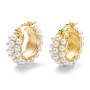 Brass Hoop Earrings, with Acrylic Imitation Pearl, Ring, White, Real 18K Gold Plated, 21.5x21x8.5mm, Pin: 0.7mm(EJEW-A058-03G)