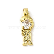 Rack Plating Brass Micro Pave CLear Cubic Zirconia Pendants, Real 18K Gold Plated, Long-Lasting Plated, Cadmium Free & Lead Free, Human, 20.5x8x4mm, Hole: 5x2.5mm(KK-C053-07A-G)