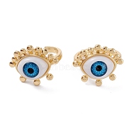 Brass Cuff Rings, Open Rings, with Resin Beads, Long-Lasting Plated, Real 18K Gold Plated, Evil Eye, Dodger Blue, 2.5mm, Inner Diameter: 17.5mm(RJEW-M138-27G-D)