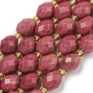 Natural Rhodonite Beads Strands, Faceted, Oval, with Seed Beads, 8~9x6~8mm, Hole: 1~1.2mm, about 36~38pcs/strand, 14.96~15.35 inch(38~39cm)(G-N342-38)