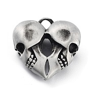 Tibetan Style Alloy Pendant, Frosted, Heart with Skull, Antique Silver, 33x34x10mm, Hole: 5x5mm(PALLOY-H133-47AS)