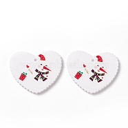 Christmas Acrylic Pendants, DIY Earrings Findings, Heart with Snowman Pattern, Red, 26x31.5x2mm, Hole: 1.4mm(SACR-G018-01B)