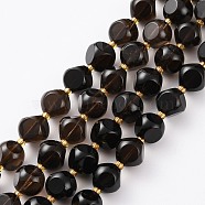 Natural Smoky Quartz Beads Strands, with Seed Beads, Six Sided Celestial Dice, Faceted, 10~10.5x10~10.5mm, Hole: 1mm, about 34pcs/strand, 15.75 inch(40cm)(G-A030-B23-10mm-B)