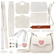 DIY Imitation Leather Heart Pattern Women's Crossbody Bag Kits, with Iron & Alloy Finding, Needle, Thread, Magnetic Clasp, Screwdriver, Floral White(DIY-WH0449-12)