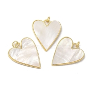 Rack Plating Brass Pave Shell Pendants, Heart Charms with Jump Rings, Real 18K Gold Plated, Long-Lasting Plated, Cadmium Free & Lead Free, Seashell Color, 26.5x22.5x2mm, Hole: 3mm(KK-C052-07G)