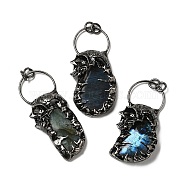 Natural Labradorite Big Pendants, Skull & Nuggets Charms, with Gunmetal Plated Brass Findings, Cadmium Free & Lead Free, 67~73.5x29~35x11.5~12.5mm, Hole: 6mm(G-G019-04B-01)