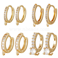 8Pcs 4 Style Brass Micro Pave Clear Cubic Zirconia Hoop Earrings Findings, with Loops, Real 18K Gold Plated, 14~115.5x13~14x2~4.5mm, Pin: 0.6~1mm, 2Pcs/style(EJEW-BBC0001-20)
