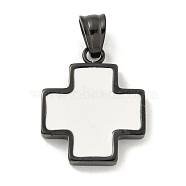 304 Stainless Steel Pendants, with Enamel, Cross Charm, Black, White, 22x18x3mm, Hole: 6x4.5mm(STAS-C102-11EB-02)