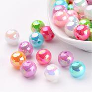 Colorful Round AB Color Acrylic Ball Beads for Kid Jewelry, Mixed Color, Size: about 10mm in diameter, hole: 2mm(X-PL426)