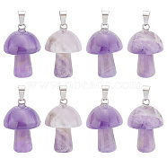 10Pcs Natural Amethyst Pendants, with Stainless Steel Snap On Bails, Mushroom Shaped, 24~25x16mm, Hole: 5x3mm(G-UN0001-18B)