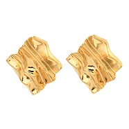 304 Stainless Steel Stud Earrings for Women, Twist Rectangle, Real 18K Gold Plated, 26.5x26mm(EJEW-E291-10G)