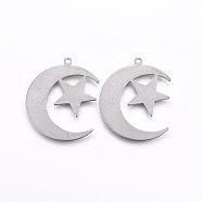 201 Stainless Steel Pendants, Moon with Star, Stainless Steel Color, 29x24x0.6mm, Hole: 1.4mm(X-STAS-E438-60P)