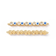 Flat Round with Evil Eye Pattern Brass Micro Pave Clear Cubic Zirconia Enamel Connector Charms, Real 18K Gold Plated, Cadmium Free & Nickel Free & Lead Free, White, 45.5x4x4mm, Hole: 1.2mm(KK-G435-44G-02)