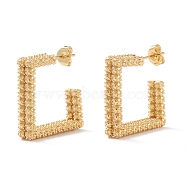 Brass Half Hoop Earrings, Stud Earrings, with Ear Nuts, Square, Real 18K Gold Plated, 21x21x6mm, Pin: 0.8mm(EJEW-Z002-02G)