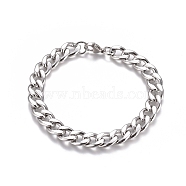 Unisex 304 Stainless Steel Curb Chain/Twisted Chain Bracelets, with Lobster Claw Clasps, Stainless Steel Color, 8-1/2 inch(21.5cm)(STAS-D0002-38P)