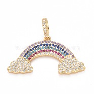 Rack Plating Brass Micro Pave Colorful Cubic Zirconia Pendants, Cadmium Free & Nickel Free & Lead Free, Long-Lasting Plated, with Clasp, Rainbow, Real 18K Gold Plated, 18.5x36x2.5mm, Hole: 7x4mm(KK-M229-07G)