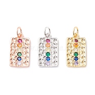Brass Micro Pave Colorful Cubic Zirconia Pendants,  Cadmium Free & Lead Free, Rectangle, Mixed Color, 20x11.5x2mm, Hole: 4.4mm(KK-B048-02)