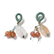 Natural Jade Pendants, Leaf Charms with Round Natural Agate Cord Tassel, 22~26mm, Pendants: 10~12x7.5~8x4.5~5.5mm, Hole: 5.8x3.2mm(G-M409-09)