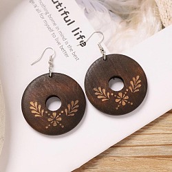 Alloy Wood Dangle Earrings, Platinum, Donut, 49x45mm(FS-WG9E4F8-13)