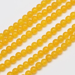 Natural & Dyed Malaysia Jade Bead Strands, Imitation Yellow Aventurine, Round, Gold, 4mm, Hole: 0.8mm, about 92pcs/strand, 15 inch(G-A146-4mm-A03)