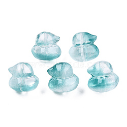 Transparent Spray Painted Glass Beads, Duck, Medium Turquoise, 11.5x12x10.5mm, Hole: 1mm(GLAA-N035-023-C02)