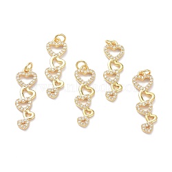 Brass Micro Pave Clear Cubic Zirconia Pendants, with Jump Ring, Long-Lasting Plated, Heart, Real 18K Gold Plated, 28.5x9x2mm, Jump Rings: 5x1mm, 3mm Inner Diameter(ZIRC-L100-127G)