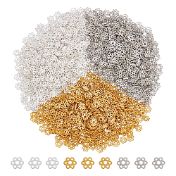 1200Pcs 3 Clors Alloy Bead Caps, Flower, Mixed Color, 5.5x6x1.5mm, Hole: 1.5mm, 400pcs/color(FIND-UN0009-98)