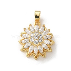 Brass Micro Pave Clear Cubic Zirconia Pendants, Flower, 19x17x8mm, Hole: 3x4.5mm.(ZIRC-D276-01G-C)