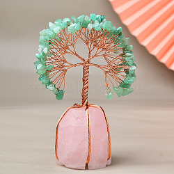 Natural Green Aventurine Chips Tree of Life Decorations, Rose Quartz Base with Copper Wire Feng Shui Energy Stone Gift for Home Office Desktop Decoration, 150mm(PW-WG83698-04)