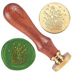 Wax Seal Stamp Set, 1Pc Golden Tone Sealing Wax Stamp Solid Brass Head, with 1Pc Wood Handle, for Envelopes Invitations, Gift Card, Book, 83x22mm, Stamps: 25x14.5mm(AJEW-WH0208-1110)