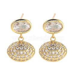 Rack Plating Oval Brass Stud Earrings, with Clear Cubic Zirconia, Cadmium Free & Lead Free, Long-Lasting Plated, Real 18K Gold Plated, 14x9.5mm(EJEW-N055-46G-RS)